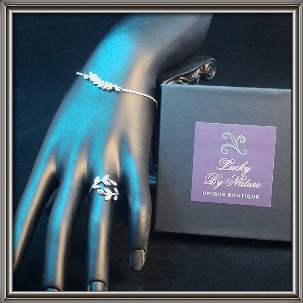 Laurel leaf ring and bracelet .925 sterling silver